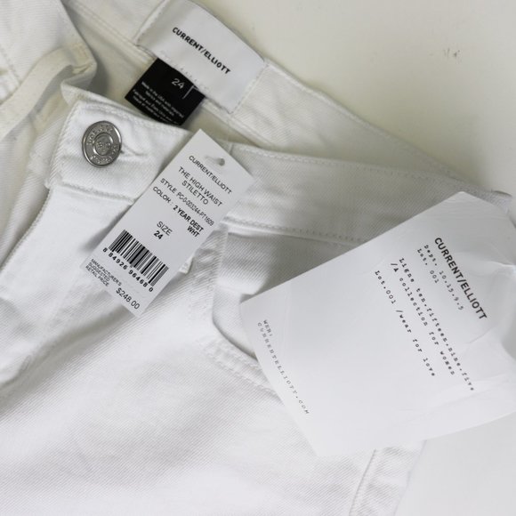 NWT Current Elliott High Waist Stiletto Jeans Distressed 2 Year Destroy White 24 - Picture 5 of 9